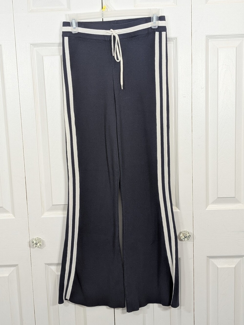 Future Collective: High-Rise Sweater Flare Track Pants - Navy/White - Size Small